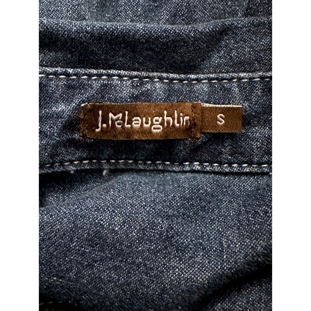 J. McLaughlin Jones Denim Shift Dress Blue Cotton Frayed Hem Short Sleeve Small - Picture 4 of 6
